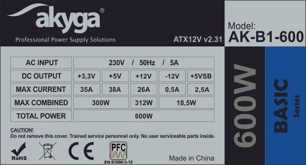 EAN 5901720130358 - Akyga AK-B1-600 unidad de fuente de alimentación 600 W 20+4 pin ATX ATX Gris imagen 4