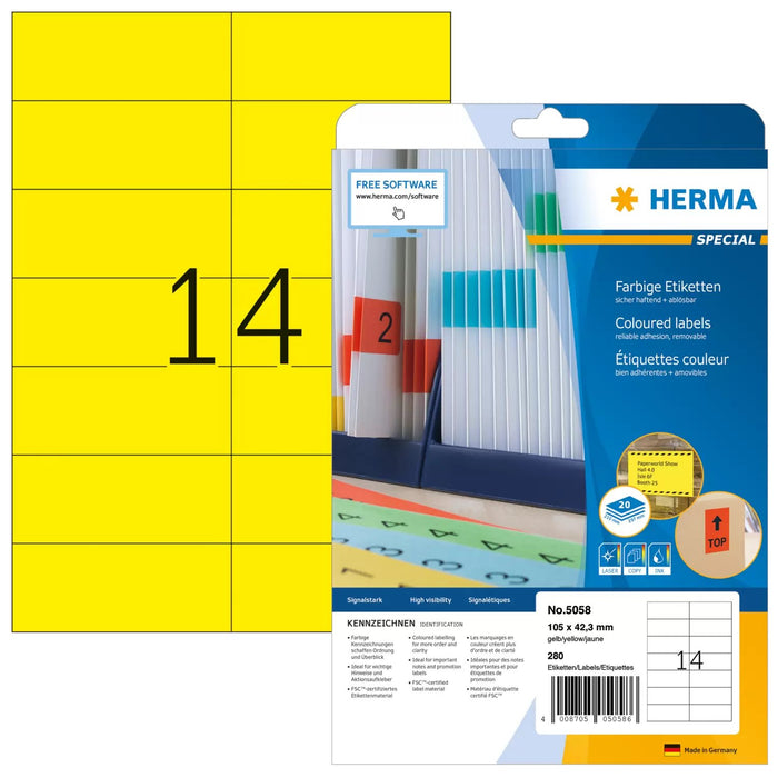 EAN 4008705050586 - HERMA 5058 etiqueta de impresora Amarillo Etiqueta para impresora autoadhesiva imagen 1