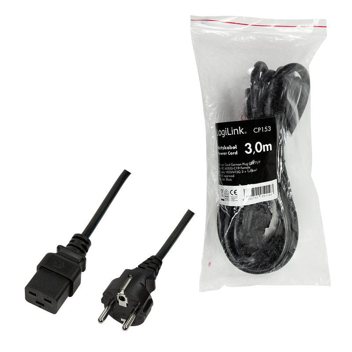Logilink Power Cable, Cee 7 7 To Iec C19, Negro, 3 M