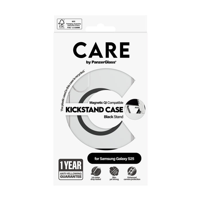 EAN 5715685016493 - PanzerGlass CARE™ by ® Case Transparent w. Black Kickstand & Qi Compatible Samsung Galaxy S25 funda para  imagen 3