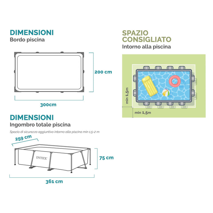 Piscina Rectangular Con Estructura Metálica, 3834 L, 300 X 200 X 75 Cm