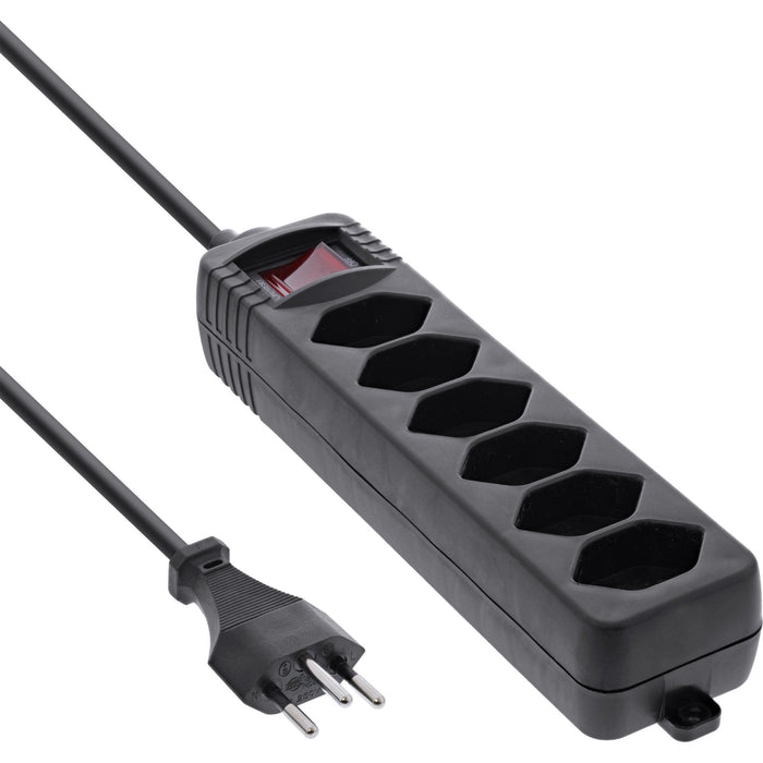 Regleta Inline Suiza, 6 Vías, Con Interruptor, 1,5 M, Negra