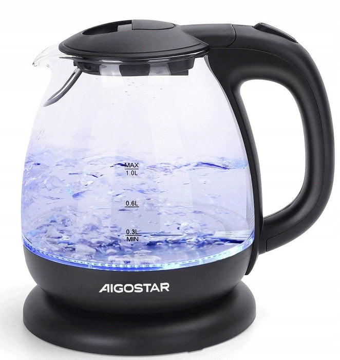 Mini Hervidor Electrico De Vidrio 2200w 1l Negro Aigostar