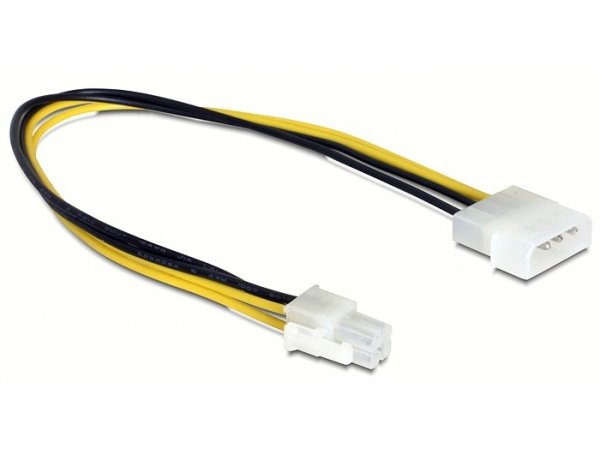 Delock 0.3m P4/Molex 4-Pin 0,3 M, Cable 0,3 M, Atx (4-Pin), Molex (4-Pin), Negro, Amarillo