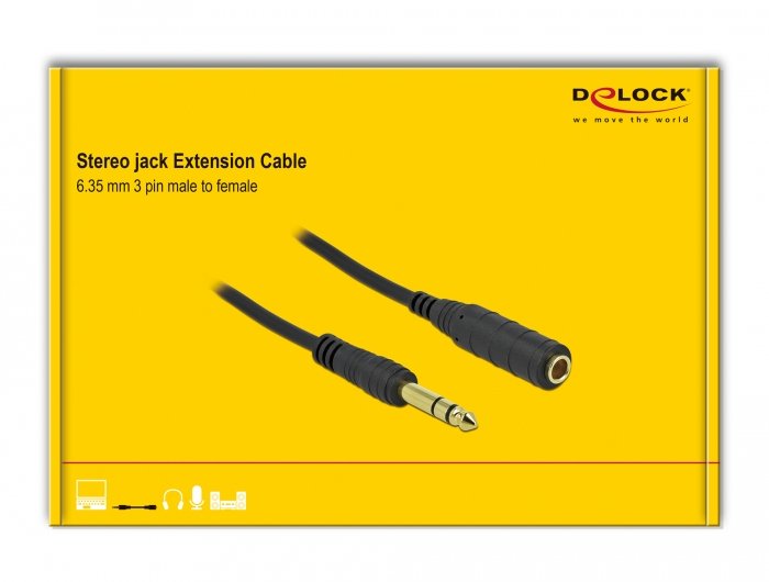 Delock Klinkenverlängerungscable 6,35 Mm 3 Pin Stecker Zu Buchse 10 M Schwarz