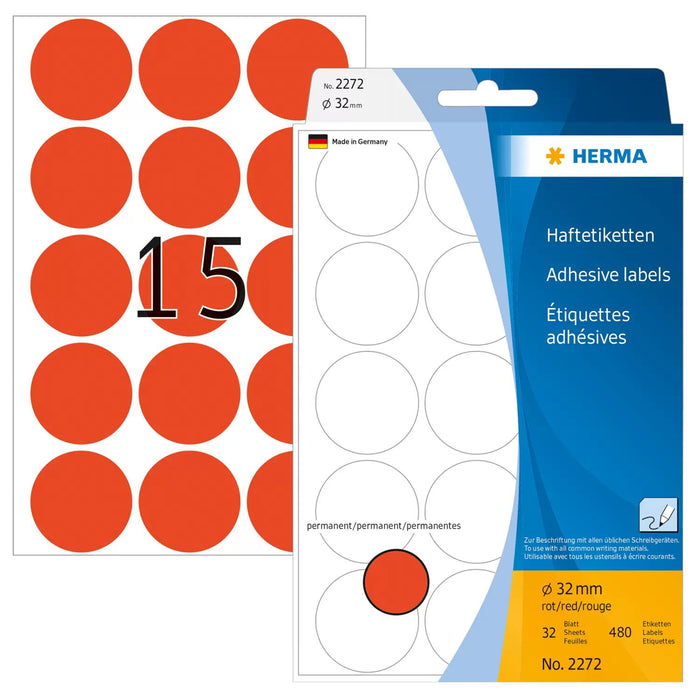 EAN 4008705022729 - HERMA 2272 etiqueta autoadhesiva Círculo Rojo 480 pieza(s) imagen 1