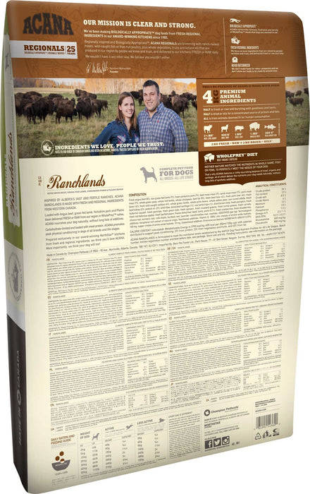 EAN 0064992543112 - Acana Dog TF Regionals Ranchlands 11,4 kg Adulto Ternera, Pescados, Cordero, Cerdo imagen 2