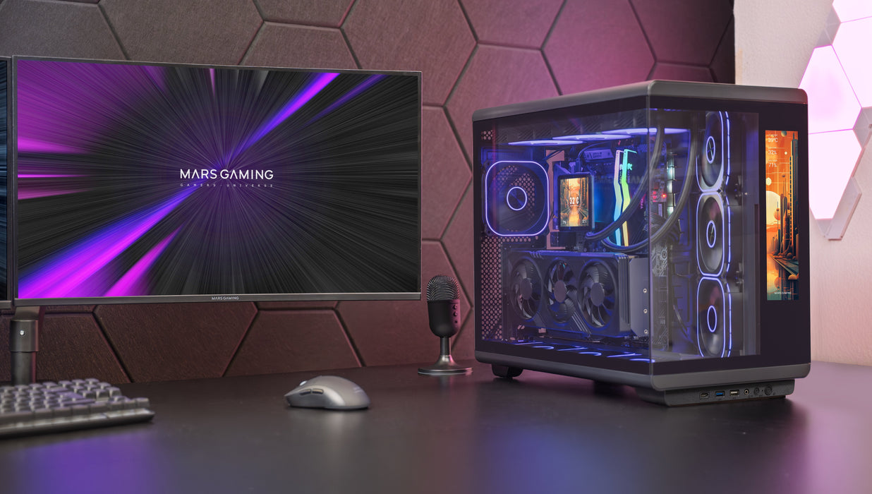 Caja Pc  Atx Mars Gaming Mc-Revmax Pantalla Lcd 11.8" Cristal Templado 4x Ventiladores Argb Negro