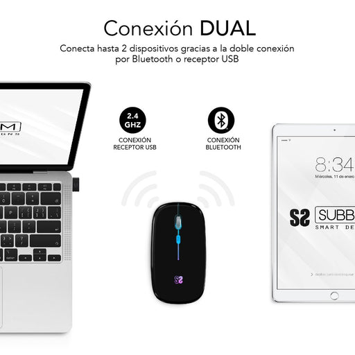 EAN 8436586742027 - SUBBLIM SUBMO-LDFLAT1 ratón Oficina Ambidextro RF Wireless + Bluetooth + USB Type-A Óptico 1600 DPI imagen 2
