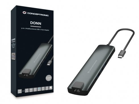 Conceptronic Adapter-Hub Usb-C->Hdmi/Usb-C/3.0/Sd/Tf/Rj45 Gr