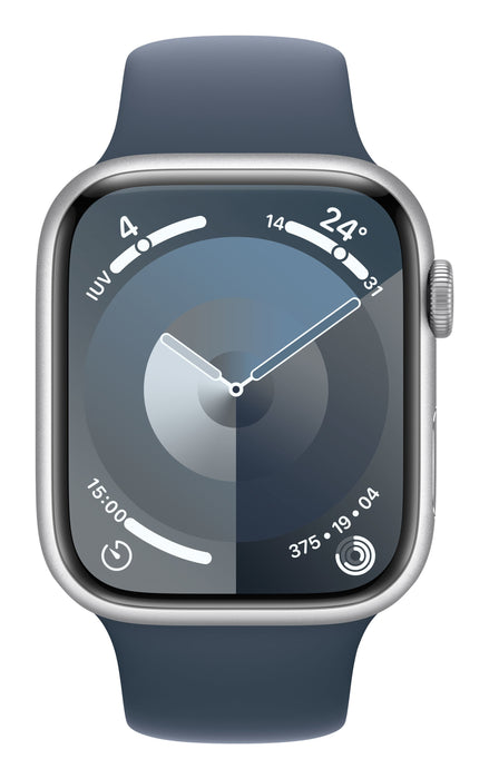 Apple Watch Series 9 Gps 45mm Cellular Caja De Aluminio Plata Correa Deportiva Azul Tempestad M L