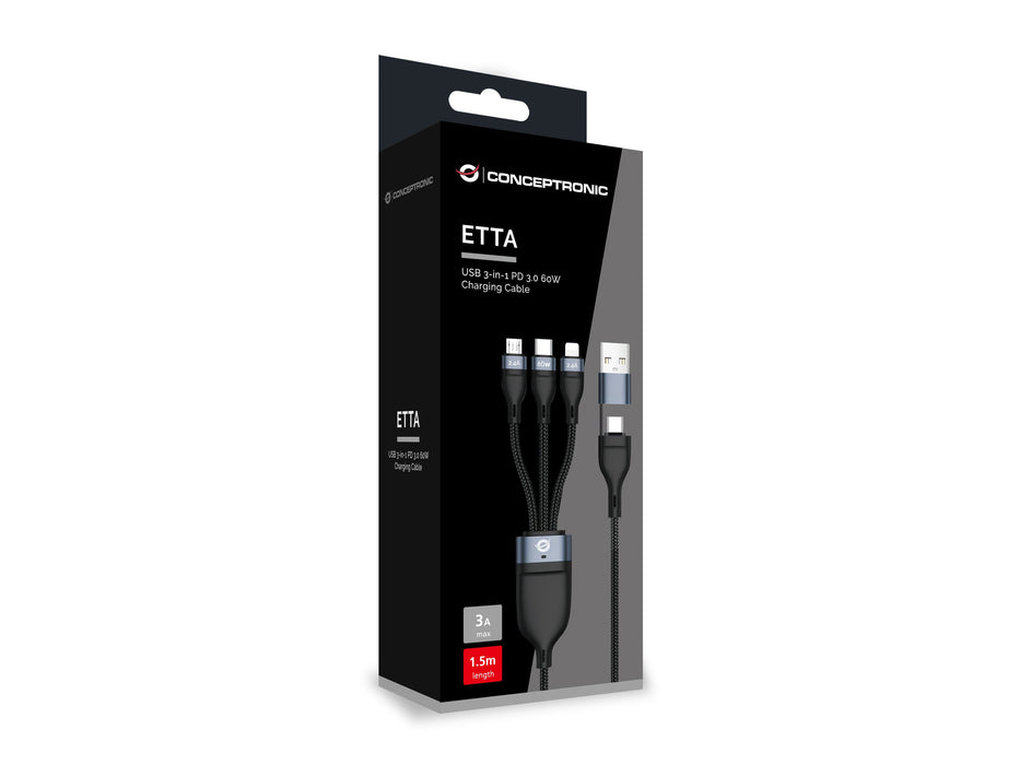 EAN 4015867237960 - Conceptronic ETTA05B15 cable USB USB 2.0 1,5 m USB C USB C/Micro-USB B/Lightning Negro imagen 3