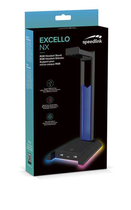 Speedlink Excello Nx Rgb Headset Stand, Usb 2.0 Hub, Black