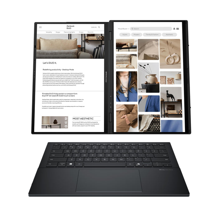Asus Zenbook Duo Ux8406ca-Iscql302x Intel Core Ultra 9 285h Hybride (2-En-1) 35,6 Cm (14) Pantalla Táctil Wuxga 32 Go Lpddr5x-Sdram 1 To Ssd Wi-Fi 7 (802.11be) Windows 11 Pro Gris