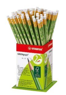 Stabilo Greengraph Expositor Con 60 Lapices De Grafito Con Goma - Mina Hb 2.2mm - 100% Madera Cultivada De Forma