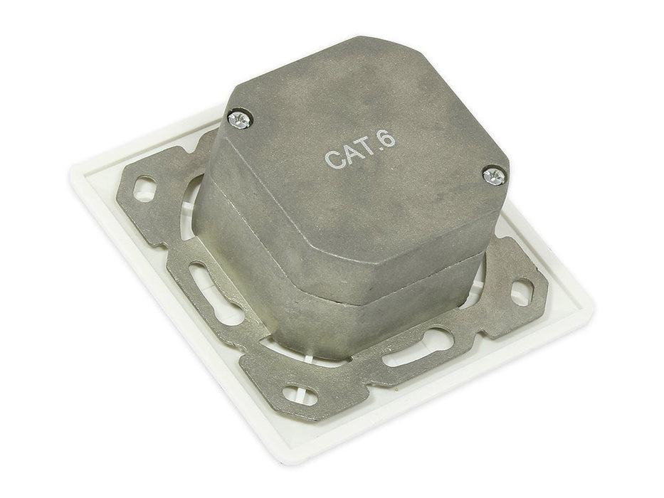 Netzwerkdose Cat. 6, 2xrj45, Geschirmt, Universal Inkl. Aufputzgehäuse, Designfähig, Vertikale Cablezuführung, Perlweiss Ral1013, Good Connections®