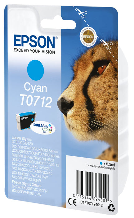 Tinta Original Epson T0712 5.5 Ml Cian  Para Stylus Dx9400, Sx115, Sx210, Sx215, Sx218, Sx415, Sx515