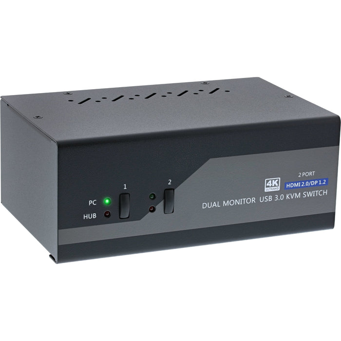 Switch Kvm De Escritorio Inline, 2 Puertos, Monitor Dual, Displayport 1.2 + Hdmi 2.0, 4k, Usb 3.0, Audio