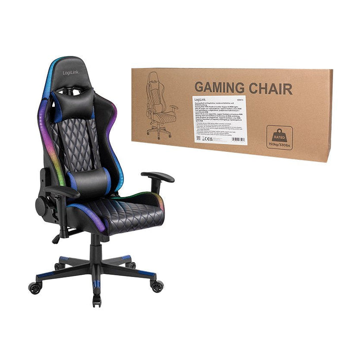 Gaming Chair, W Lumbar Support, Rgb Lights, Negro Azul