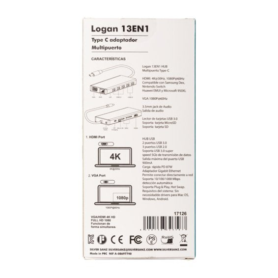 EAN 8420738303587 - SilverHT 17126 base para portátil y replicador de puertos USB 3.2 Gen 1 (3.1 Gen 1) Type-C Negro imagen 5