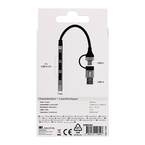 EAN 3303170116043 - T'nB HUBSLIM4 hub de interfaz USB 2.0 5000 Mbit/s Gris imagen 5