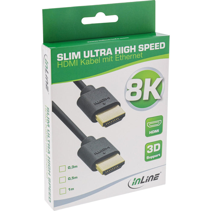 Inline Cable Slim Ultra High Speed Hdmi M/M 8k4k Negro 0,5 M