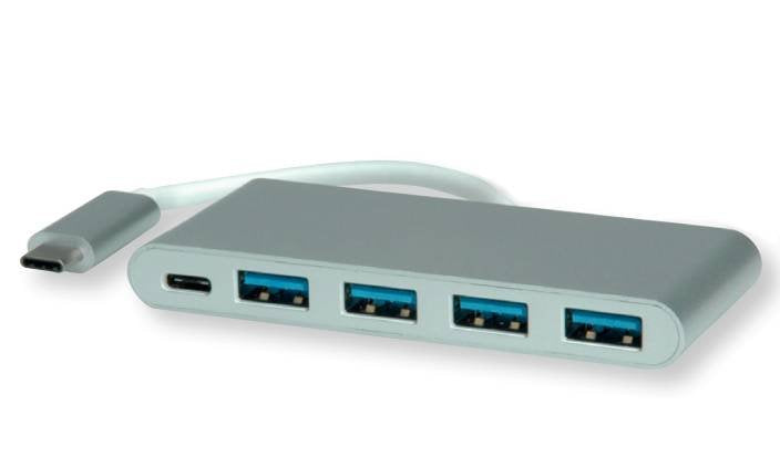 Hub Roline Usb 3.2 Gen 1  4fach, Typ C Anschlusscable, Mit 1 Pd-Port