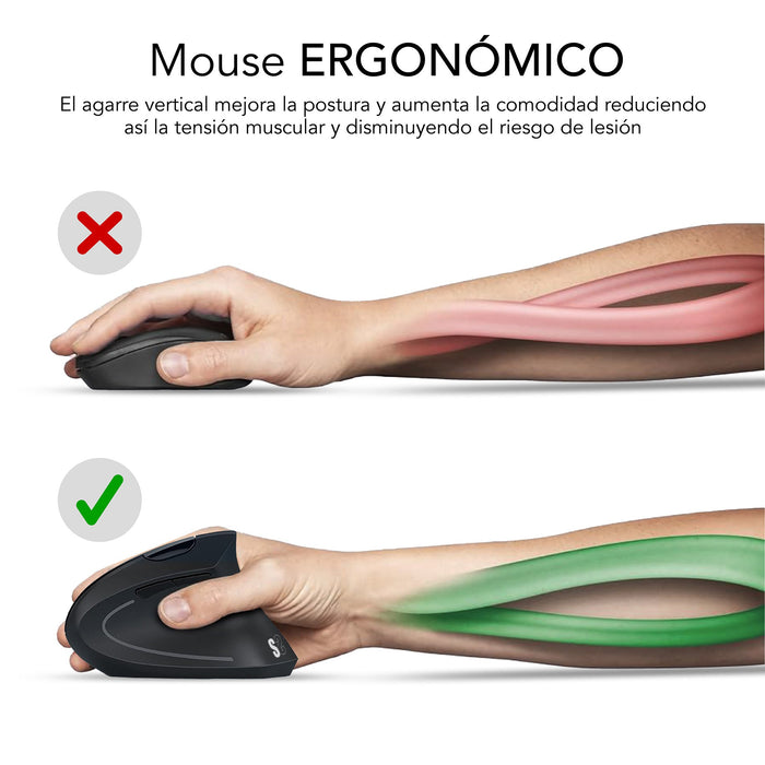 EAN 8436586743055 - SUBBLIM RATON OPTICO DUAL GLIDE VERTICAL ERGO DUAL BATERIA NEGRO ratón Universal mano derecha Bluetooth + imagen 5