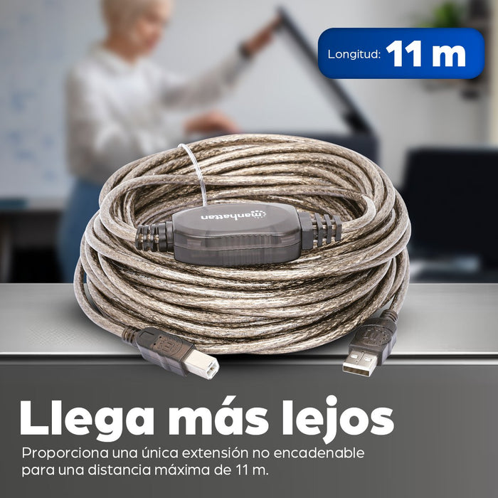 EAN 0766623510424 - Manhattan 510424 cable USB USB 2.0 11 m USB A USB B 0,48 Gbit/s Plata imagen 6