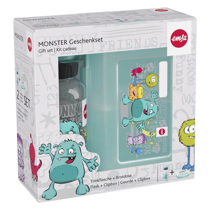 Emsa Kinder Set Trinkflasche 0,4l Brotdose Monster 518138