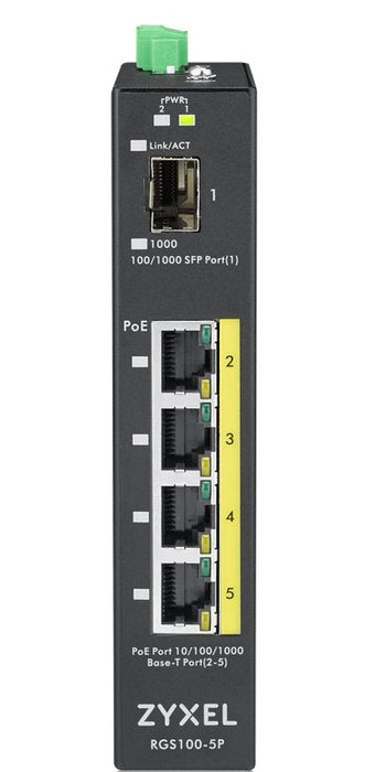 Zyxel Rgs100-5p No Administrado L2 Gigabit Ethernet (10/100/1000) Negro Energía Sobre Ethernet (Poe)