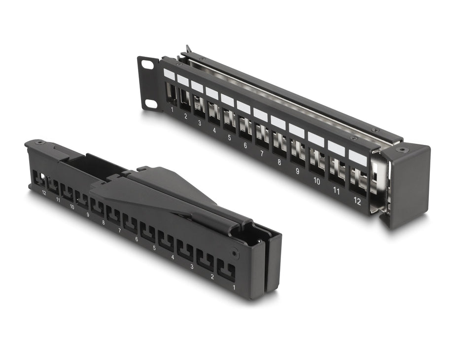 Delock 19 Keystone Patchpanel 24 Port Mit Entlastungsschiene 1 He Gewinkelt Schwarz