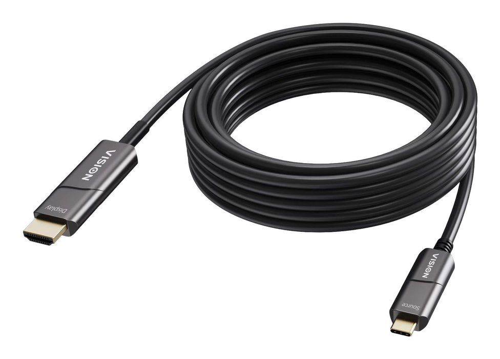 Cable Usb C A Hdmi De 10 M 4k A 60 Hz Conectores Chapados En Oro Dp 1.2 Hdmi 2.0 Soporta Cec Edid Hdr Hdcp 2.2 Usb C 3.2 (M) A Hdmi (M) Diámetro Exterior 4.5 Mm 18 Gbps Fibra Óptica Activa Om3 Negro