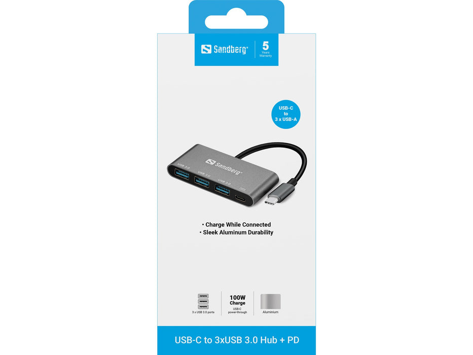 EAN 5705730136030 - Sandberg 136-03 hub de interfaz USB 3.2 Gen 1 (3.1 Gen 1) Type-C 5000 Mbit/s Aluminio, Blanco imagen 2