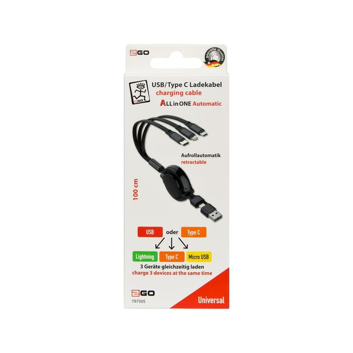 Cable  2go Usb/Usb-C 5in1 De Carga Micro-Usb/Lightn/Usb-C 100cm Sw