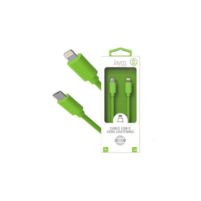 Cable Charge & Synchro Usb-C Vers Lightning Pd (27w) - Longitud 1.5m - Verde - Jaym® Collection Pop**