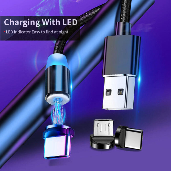 Cable De Carga Magnetico De Usb A Micro Usb, Usb-C Y Lightning 3 En 1 1 Metro 5v/2.4v