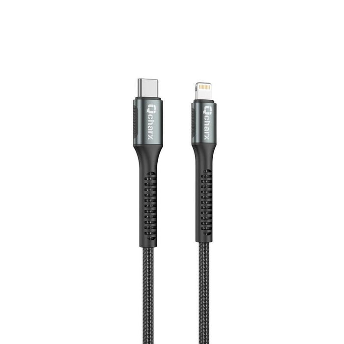 Cable Qcharx Prague Tipo C A Lightning 3a 20w 1 M Aleación De Aluminio Negro Cable Trenzado Suave