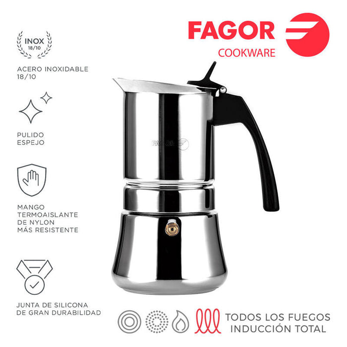 Cafetera Inox Etnica 6 Tazas Acero Inoxidable 18/10 Fagor