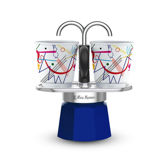 Cafetera Italiana Bialetti Mini Express Kandinsky  Azul, Plata