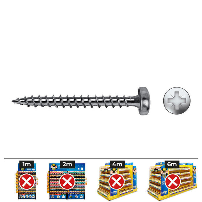 Caja 250 Unid. Tornillo Madera Vlox B Rosca Completa Alomado Impronta Pz Ø4x60 Mm Cincado