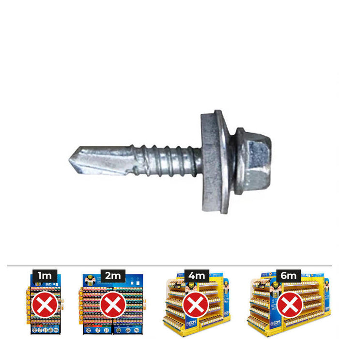 Caja 500 Uds.. Tornillo 7301 Punta Broca Cabeza Hexagonal Ø 6,3 X 19 Mm. Arandela De Epdm Ø16 Cincado