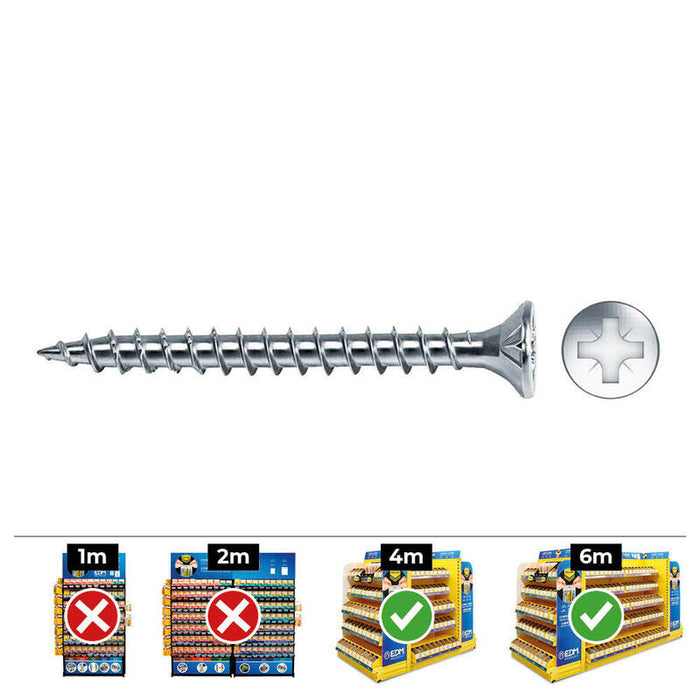 Caja 500 Unid. Tornillo Madera Avellanado Pozi Din/Ref Vlox Ø3,5x50mm Zincado+Lubr. Celo