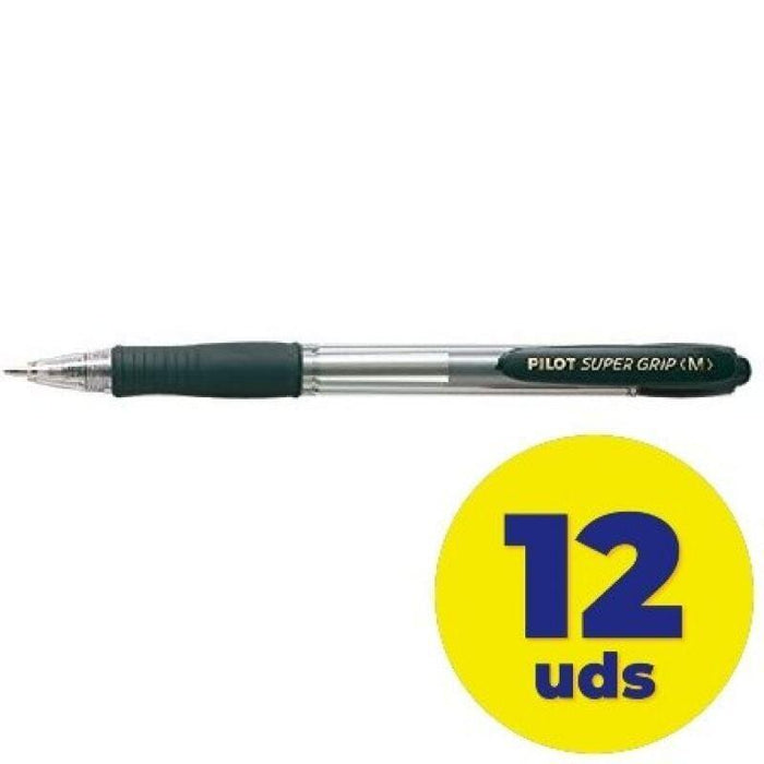Caja De Bolígrafos De Tinta De Aceite Retráctil Pilot Super Grip M 12 Unidades Negros