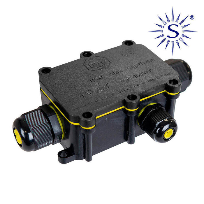 Caja De Empalmes Aerea Para Exterior Estanca Con 3 Prensaestopas Ip68 Para Exterior 8x5,2x3,7cm Black Series Solera (Retractilado) Bk-3p