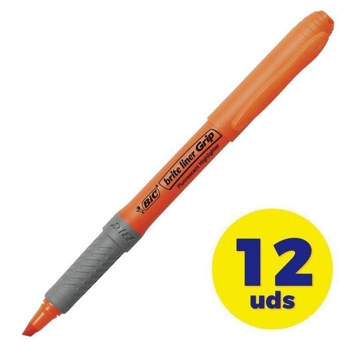 Caja De Marcadores Fluorescentes Bic Brite Liner Grip 12 Unidades Naranjas