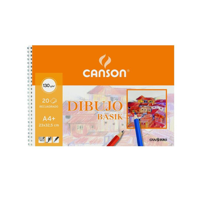Canson Bloc Dibujo Basik Espiral Microperforado 20 Hojas 130 Gr. Recuadro / Taladro 23x32,5cm -10u-