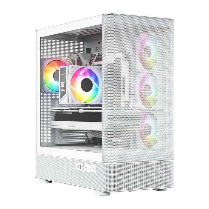Caja Pc Volcano Aq300 Mid Rgb Glass 4 Ventiladores Blanca