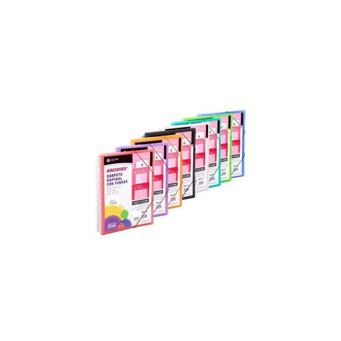 Carchivo Archivex-Star Canguro Personalizable A4 Con 20 Fundas Pp Espiral Colores Surtidos -12un-