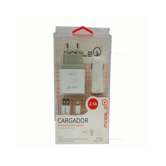 Cargador Casa Y Coche + Cable Iphone Mb-1001